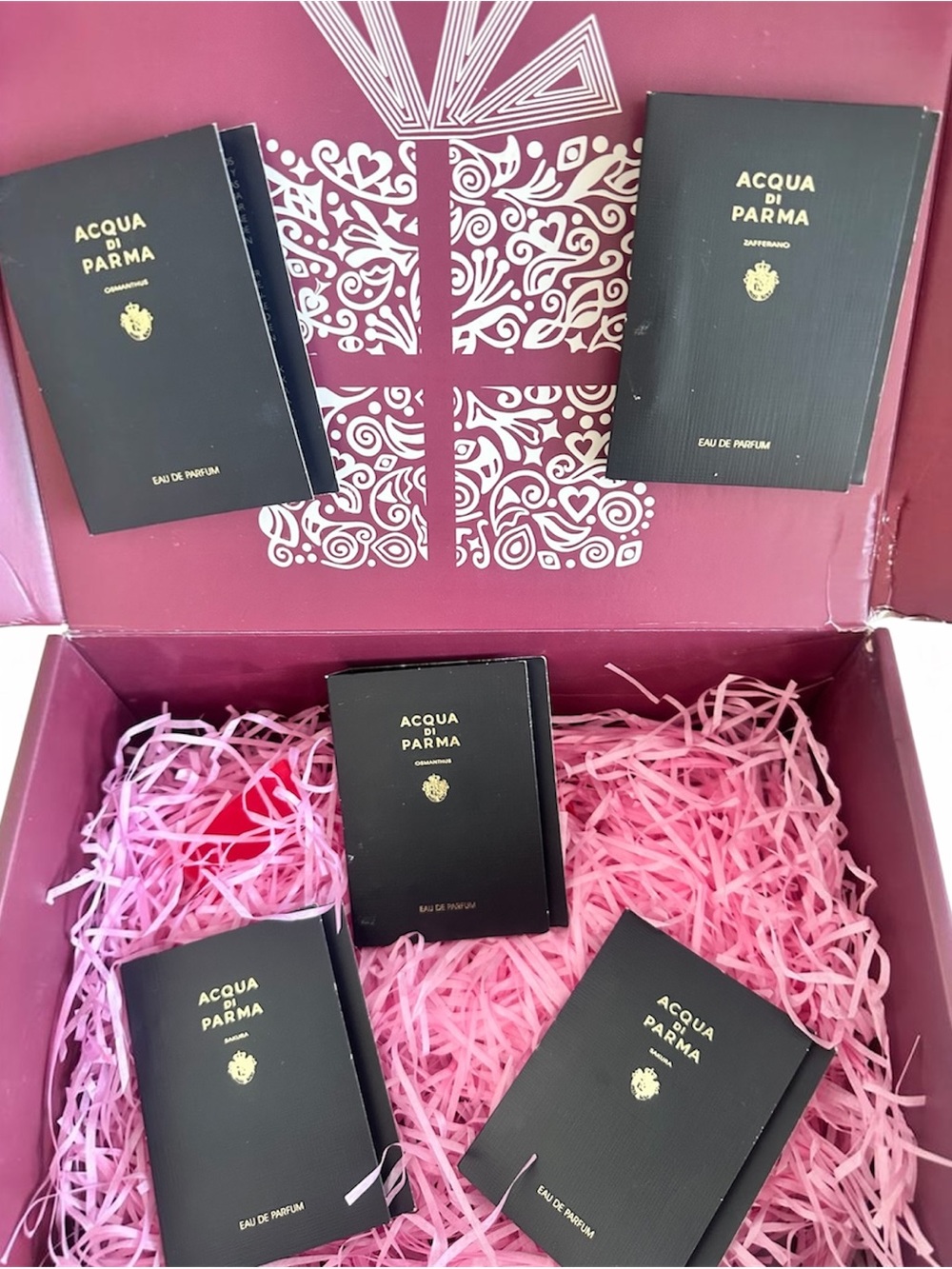 Acqua Di Parma perfume samples: Sakura, Osmanthus and Safferano samples